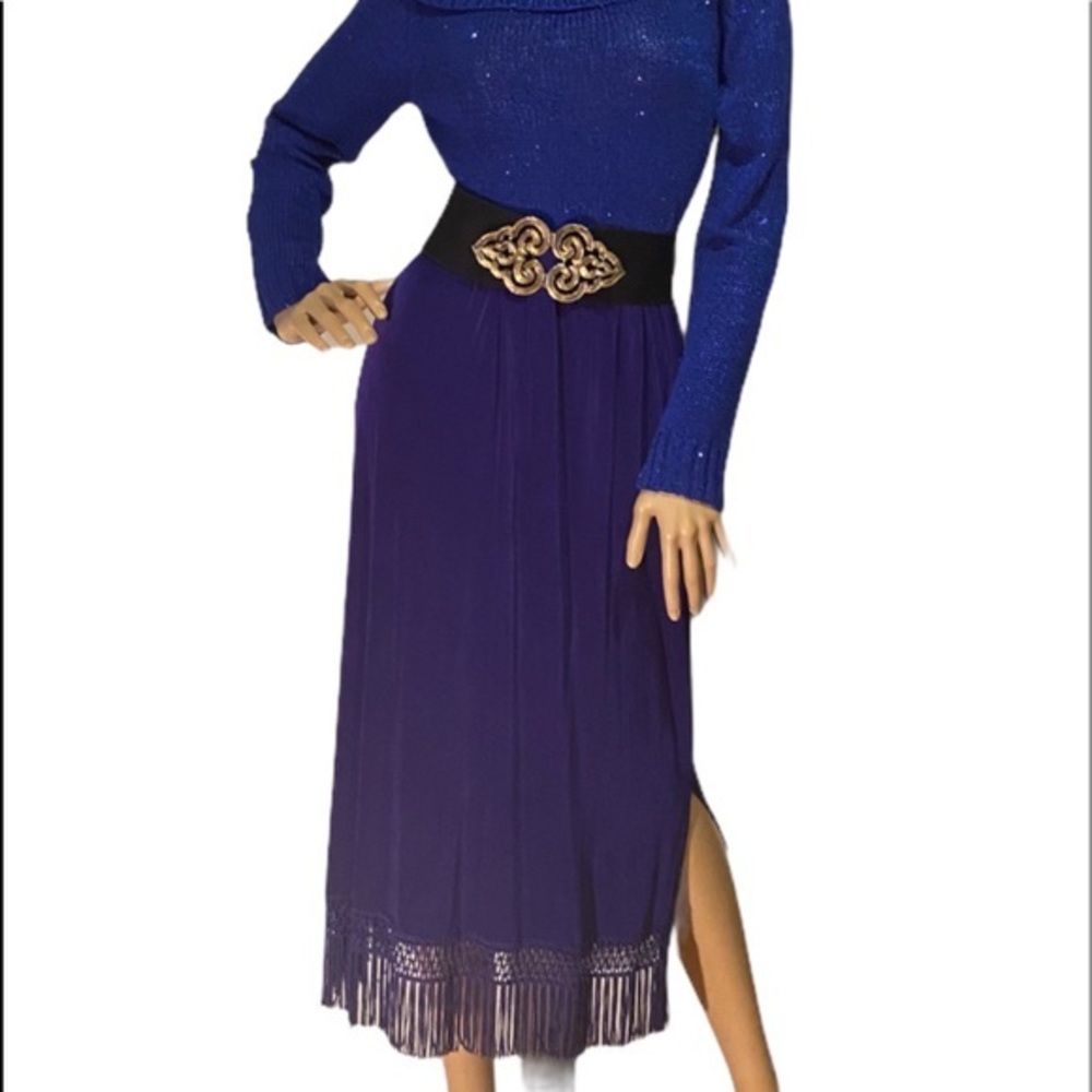 COPY - DRAPERS & DAMONS Royal Blue Stretch Fringed Skirt PL
